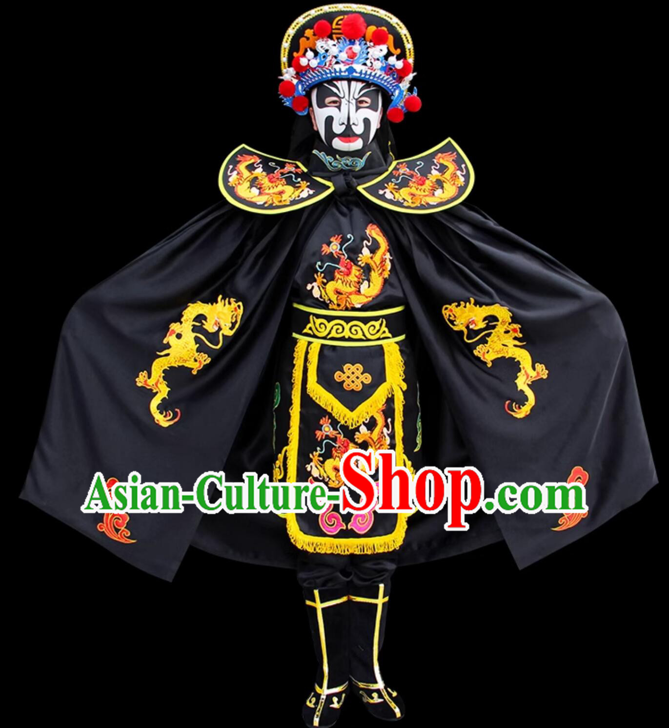 Chinese Mask Change Costume and Hat Professional Sichuan Opera Mask Changing Clothing Traditional Bian Lian Black Outfit Complete Set