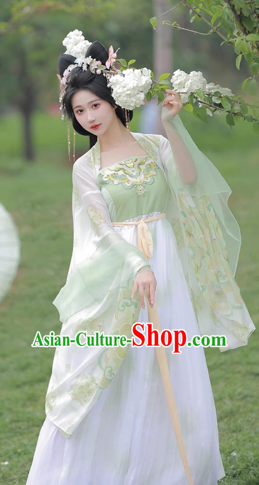 Chinese Traditional Light Green Hanfu Dress Song Dynasty Embroidered Clothing Ancient China Princess Costume