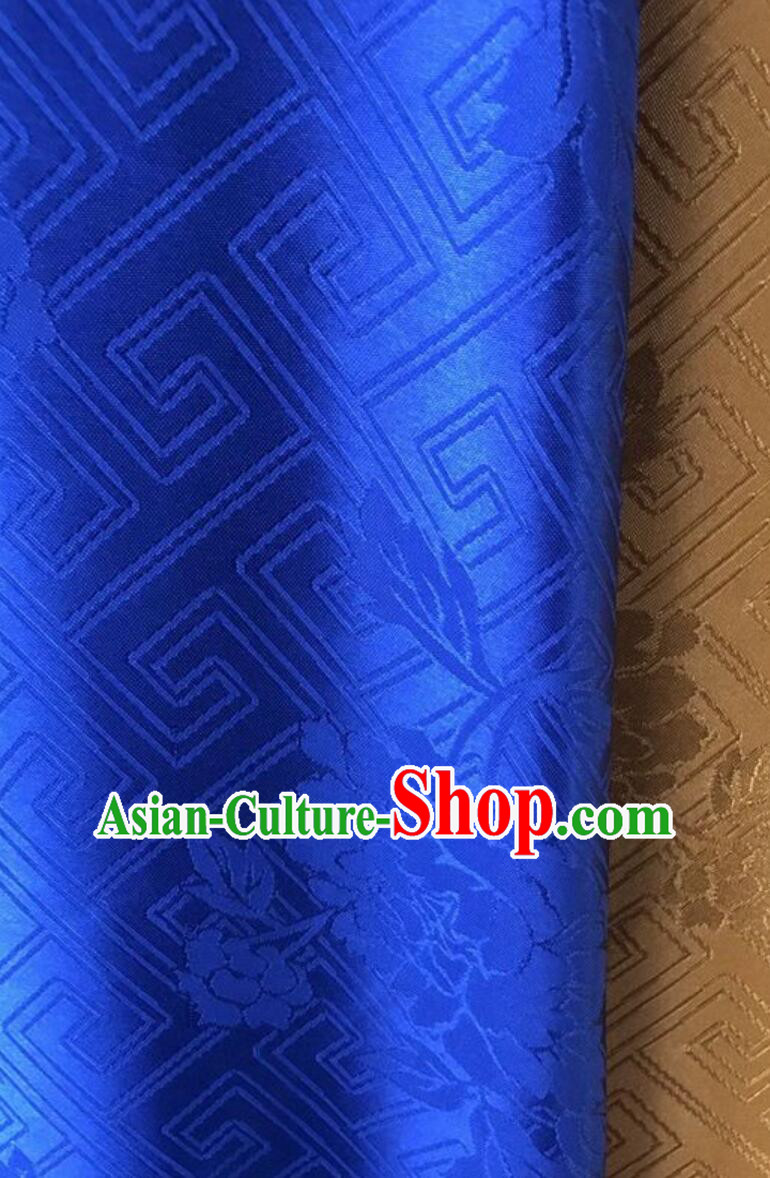 Traditional Chinese Fabric Classical Qipao Brocade Buddhism Swastika Rose Pattern Blue Cloth