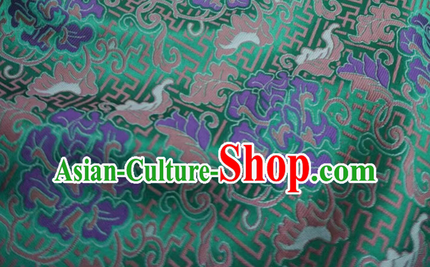 Traditional Chinese Fabric Classical Qipao Green Brocade Buddhism Swastika Pattern Cloth