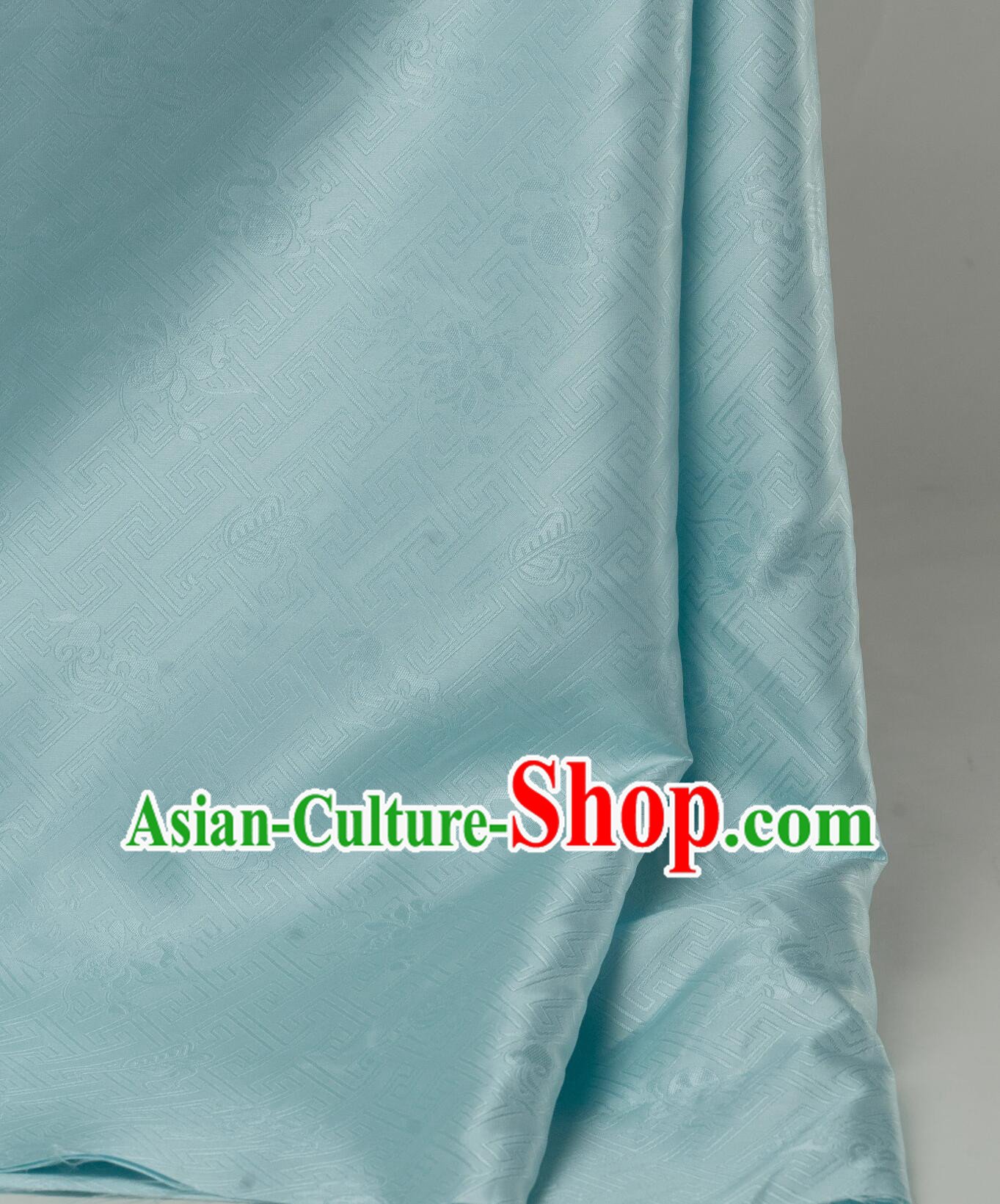 Classical Hanfu Dress Light Blue Brocade Buddhism Swastika Pattern Cloth Traditional Chinese Fabric