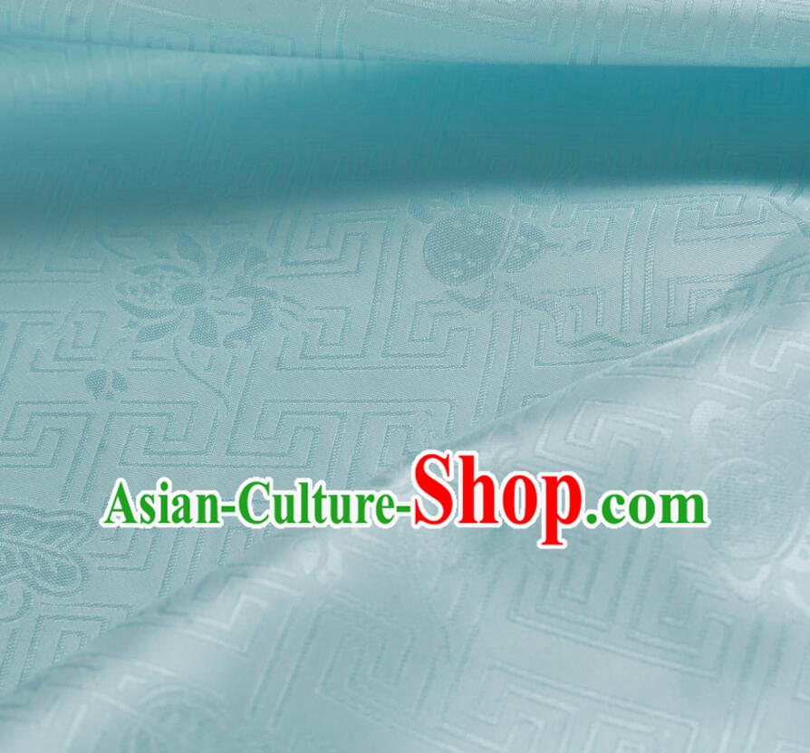 Classical Hanfu Dress Light Blue Brocade Buddhism Swastika Pattern Cloth Traditional Chinese Fabric