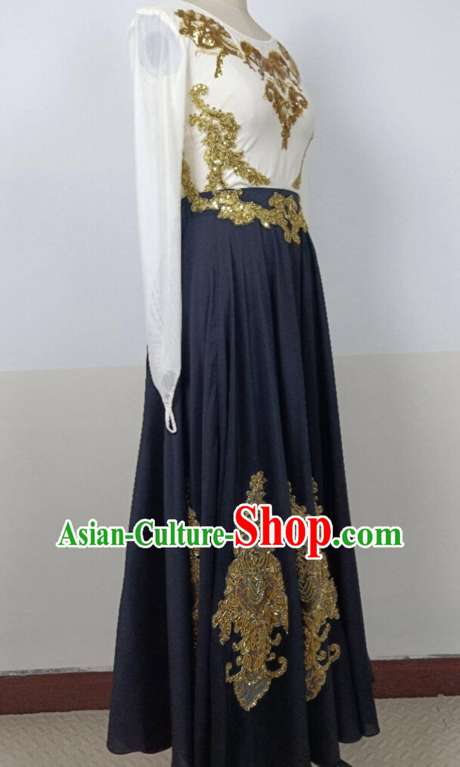 Chinese Xinjiang Folk Dance Costume Ethnic Women Group Dance Dress Uyghur Nationality Dance Clothing