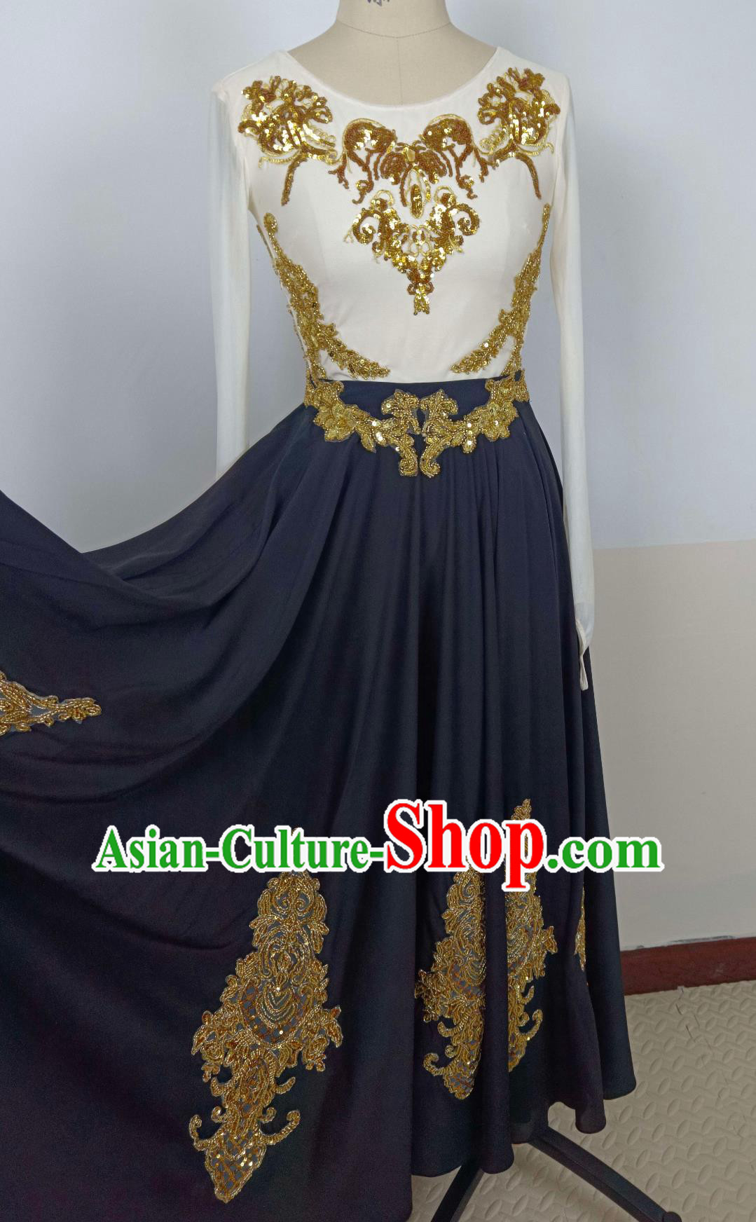 Chinese Xinjiang Folk Dance Costume Ethnic Women Group Dance Dress Uyghur Nationality Dance Clothing