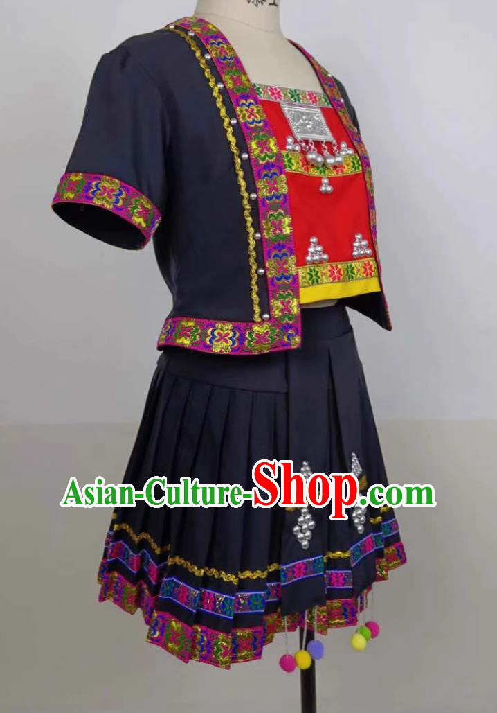Chinese Miao Nationality Dance Clothing Hmong Folk Dance Costume Ethnic Women Group Dance Dress