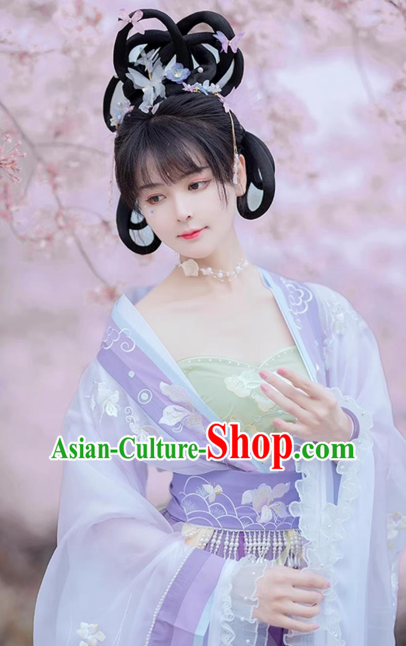Traditional Chinese Purple Hanfu Dress Ancient China Flower Fairy Costume Jin Dynasty Princess Embroidered Clothing