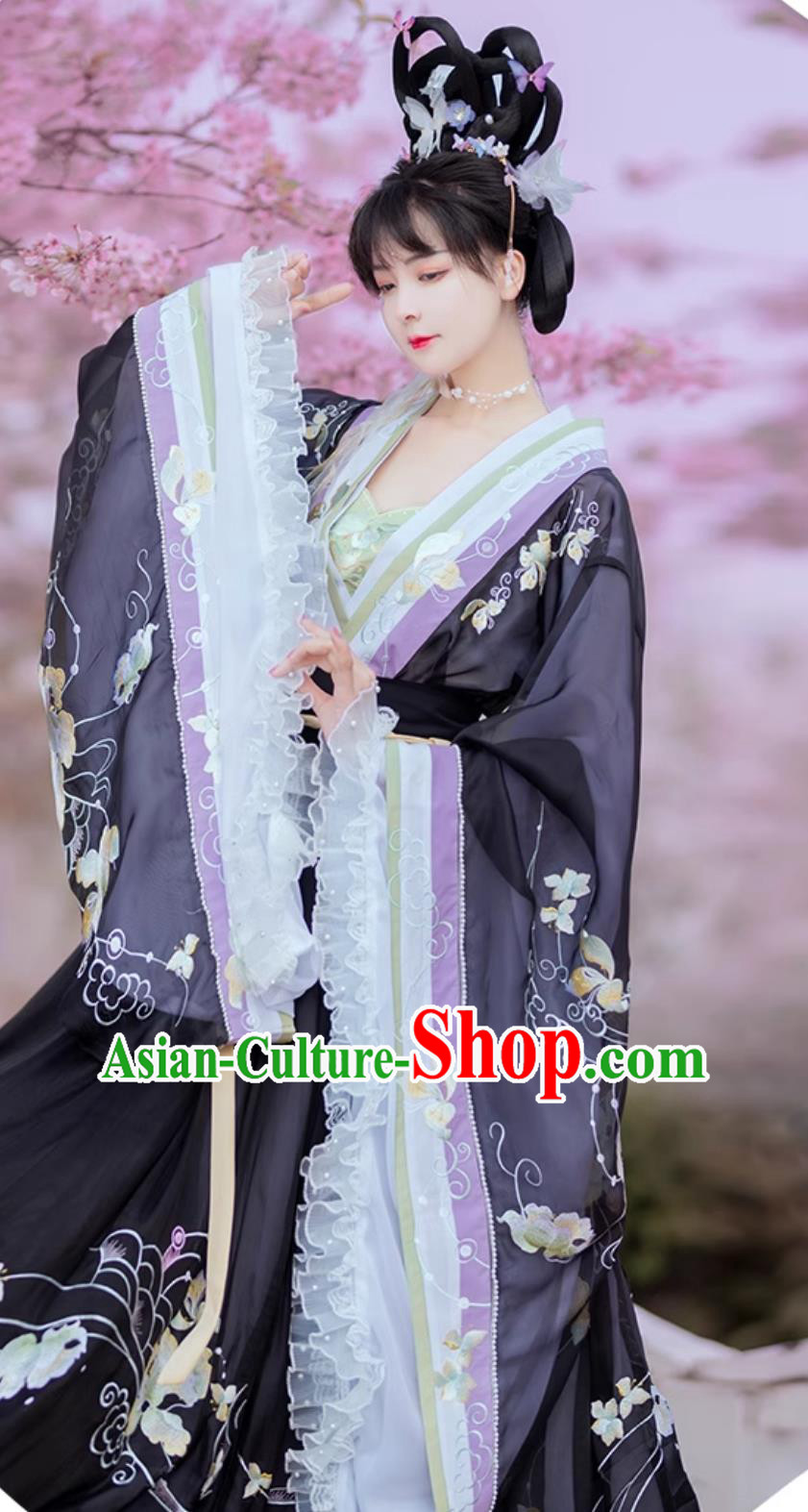 Jin Dynasty Princess Embroidered Clothing Traditional Chinese Black Hanfu Dress Ancient China Flower Fairy Costume