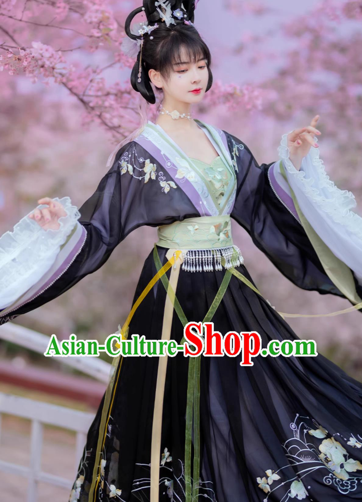 Jin Dynasty Princess Embroidered Clothing Traditional Chinese Black Hanfu Dress Ancient China Flower Fairy Costume