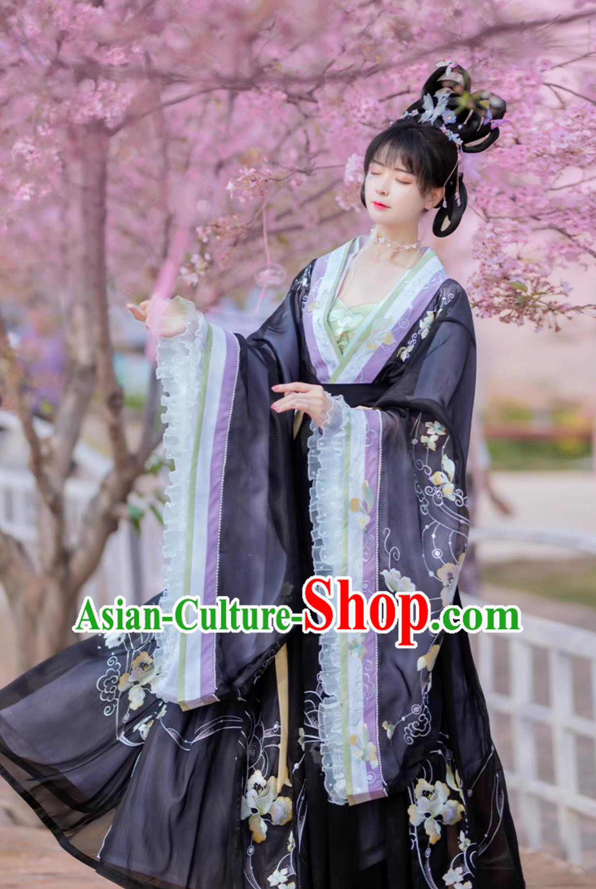 Jin Dynasty Princess Embroidered Clothing Traditional Chinese Black Hanfu Dress Ancient China Flower Fairy Costume