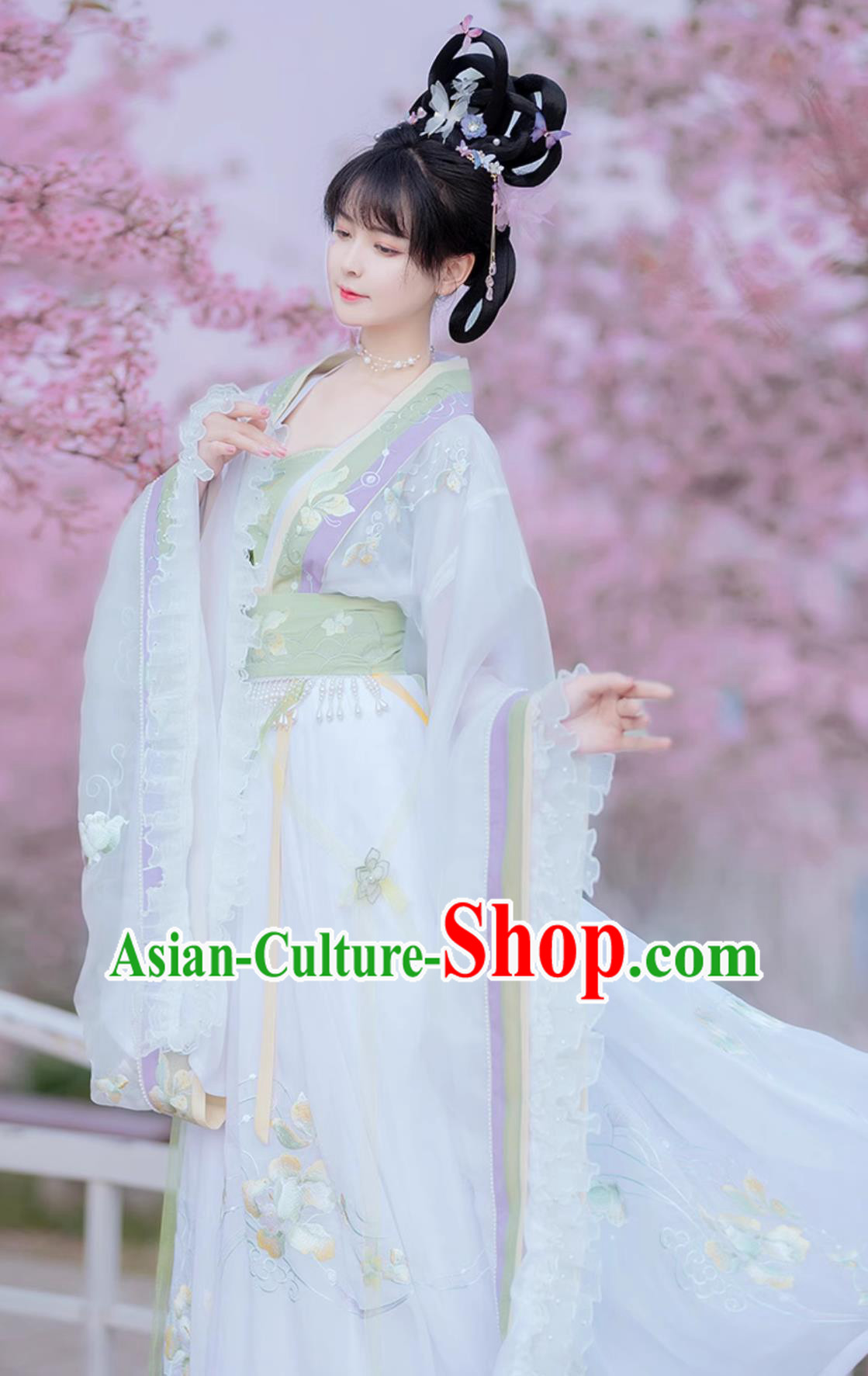 Traditional Chinese Jin Dynasty Princess Clothing Embroidered White Hanfu Dress Ancient China Goddess Costume