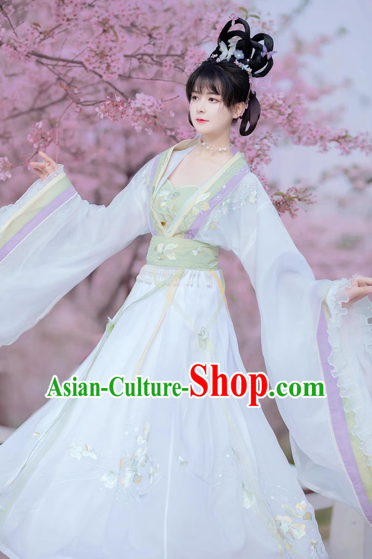 Traditional Chinese Jin Dynasty Princess Clothing Embroidered White Hanfu Dress Ancient China Goddess Costume
