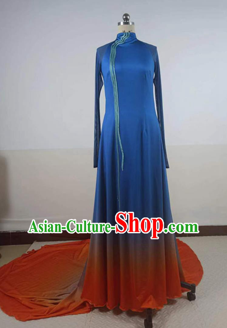 Chinese Taoli Cup Dance Competition Clothing Classical Ballet Dance Costume Women Group Dance Blue Dress