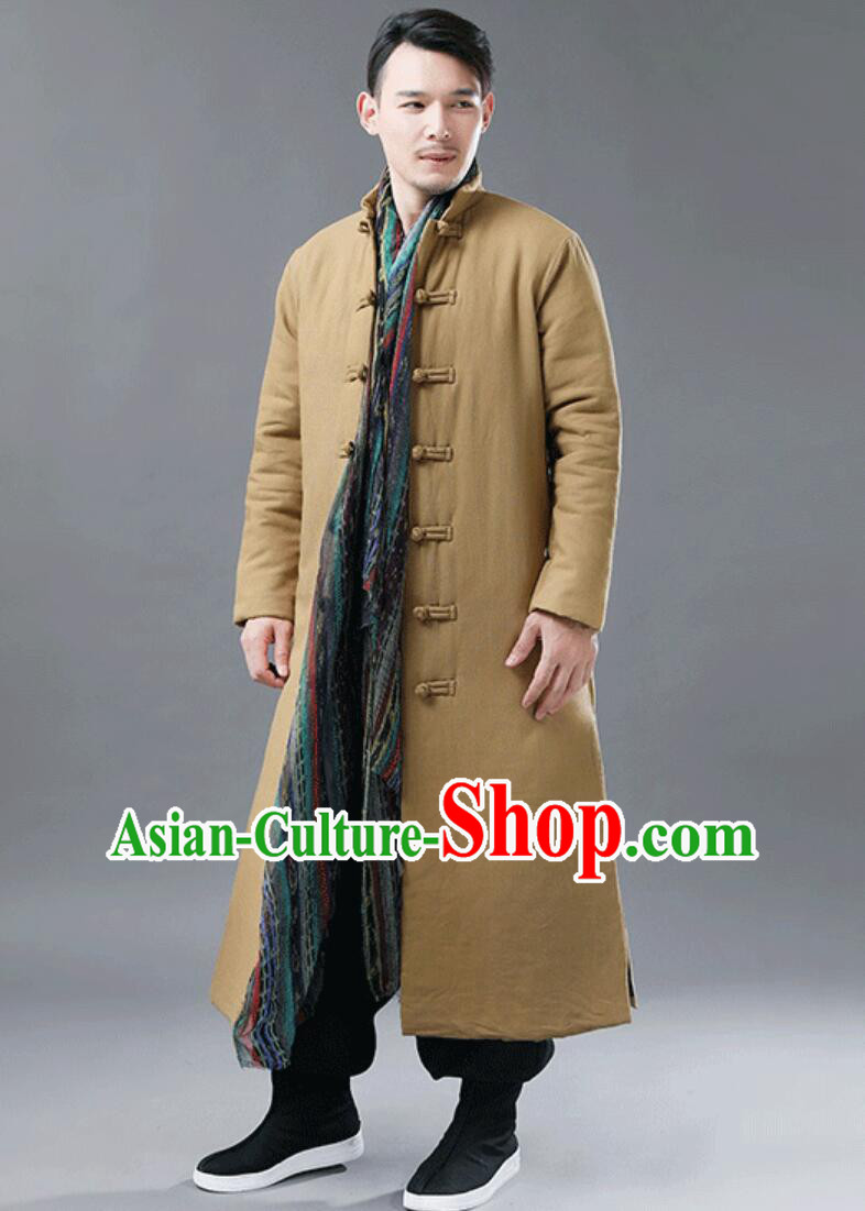 Chinese Tang Suit Cotton Padded Coat Traditional National Costume Winter Ginger Greatcoat