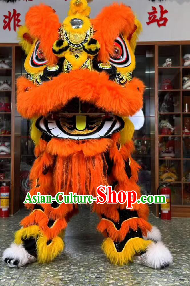 Orange Fur Handmade Fut San Lion Head Chinese Dancing Lion Clothing Traditional Lion Dance Costume Complete Set