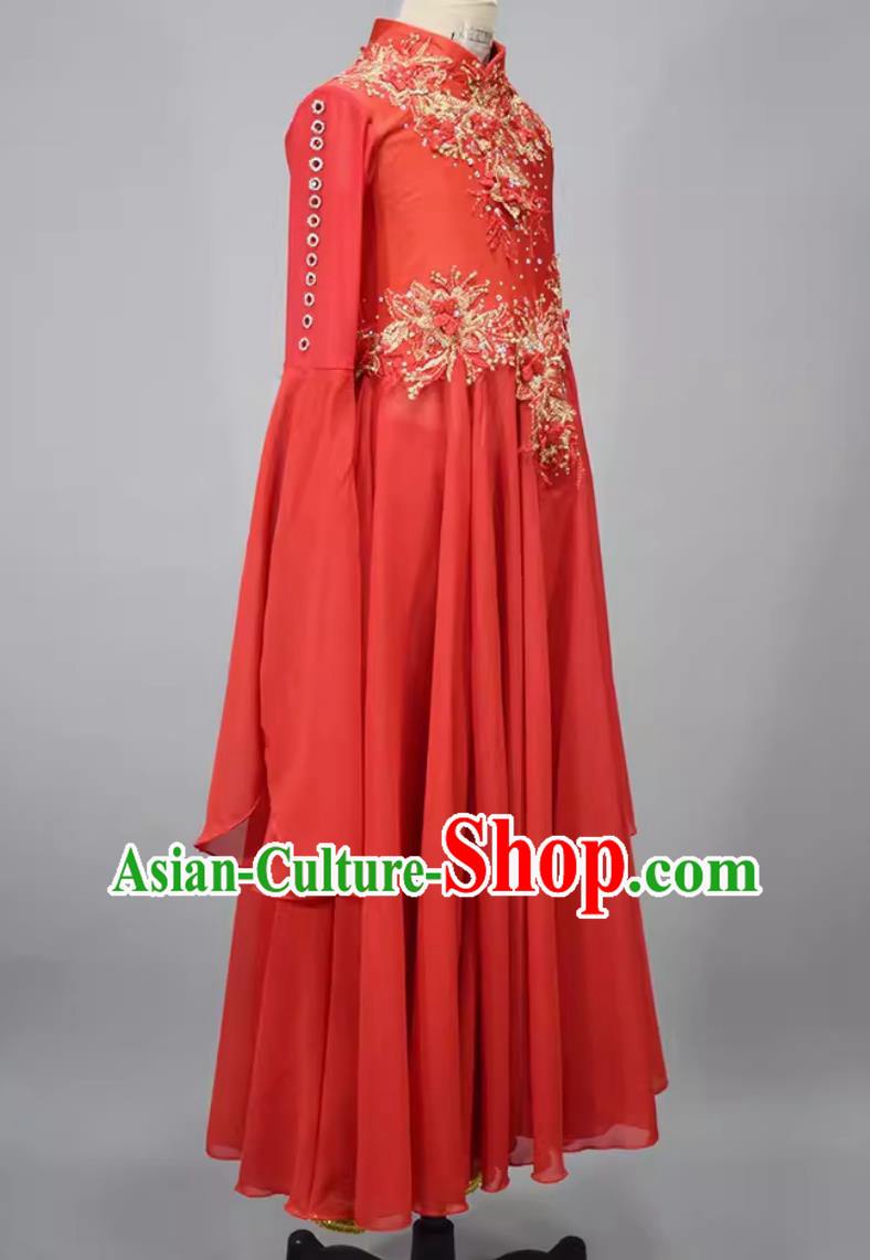 Chinese Classical Dance Clothing China Ethnic Dance Red Dress Kazak Nationality Girl Dance Costume