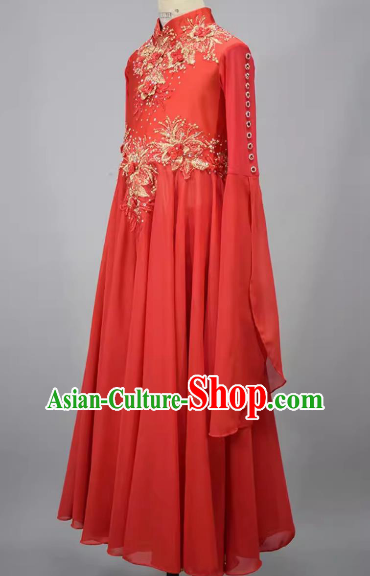 Chinese Classical Dance Clothing China Ethnic Dance Red Dress Kazak Nationality Girl Dance Costume