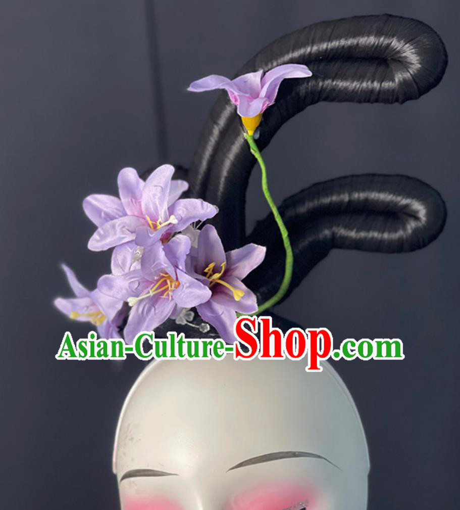 Chinese Classical Dance Headpieces Handmade Hanfu Dance Wig Chignon Zui Qing Bo Umbrella Dance Hair Jewelries