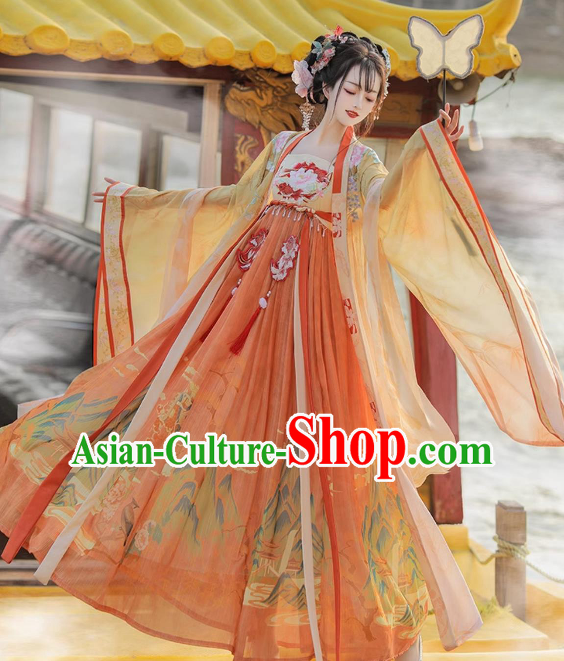 Ancient China Goddess Clothing Chinese Traditional Yellow Hanfu Dress Tang Dynasty Palace Princess Costume