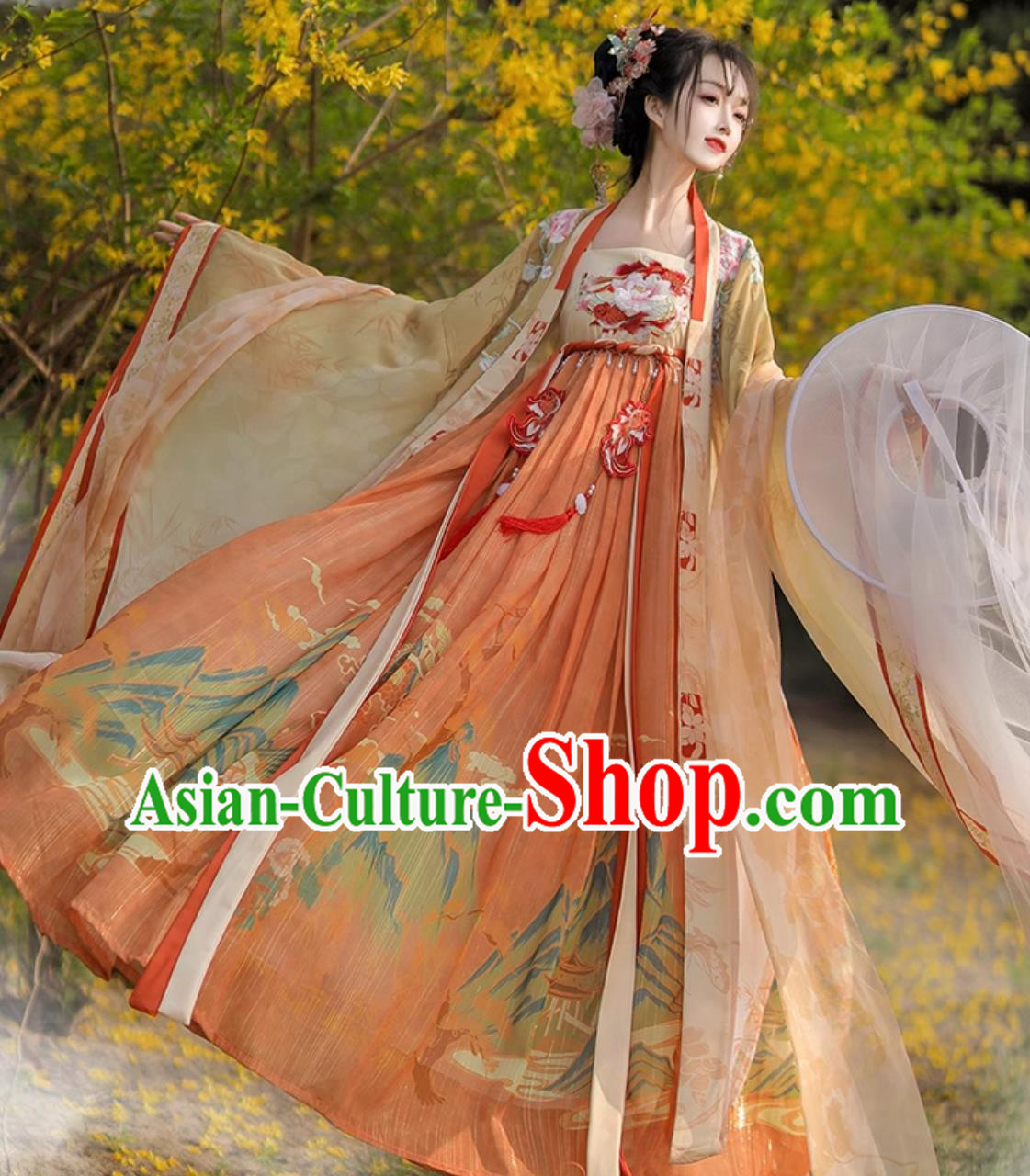 Ancient China Goddess Clothing Chinese Traditional Yellow Hanfu Dress Tang Dynasty Palace Princess Costume