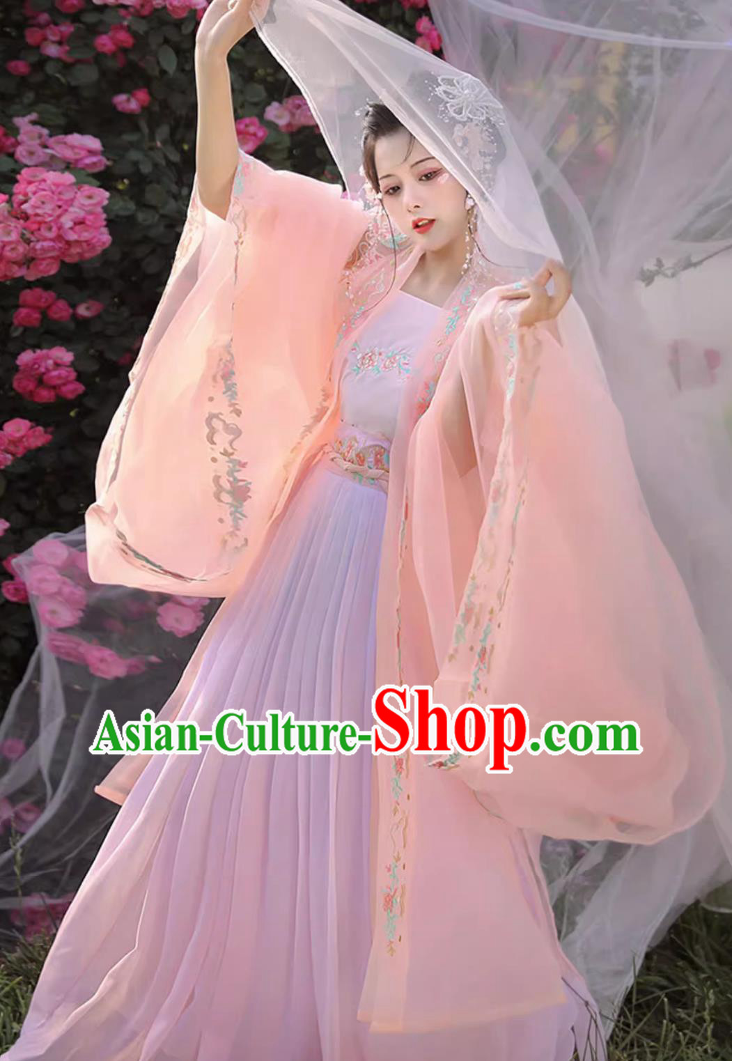 Chinese Embroidered Pink Hanfu Dress Ancient China Song Dynasty Woman Costume Traditional Dance Clothing