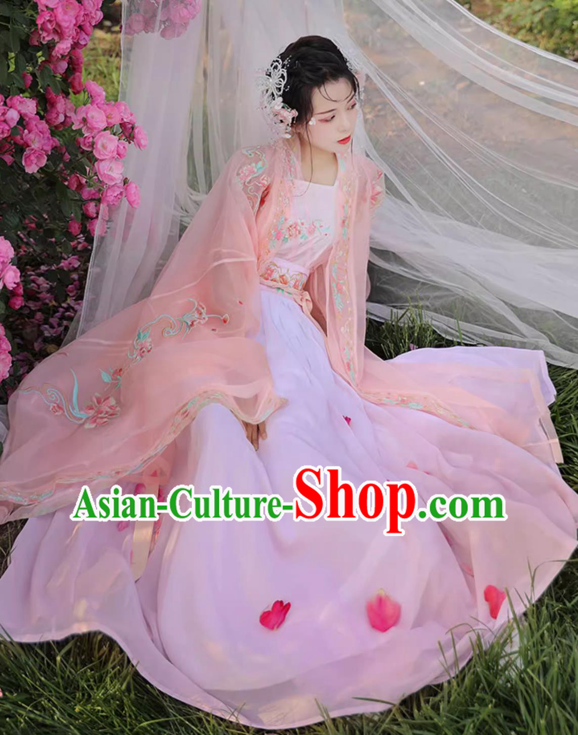Chinese Embroidered Pink Hanfu Dress Ancient China Song Dynasty Woman Costume Traditional Dance Clothing