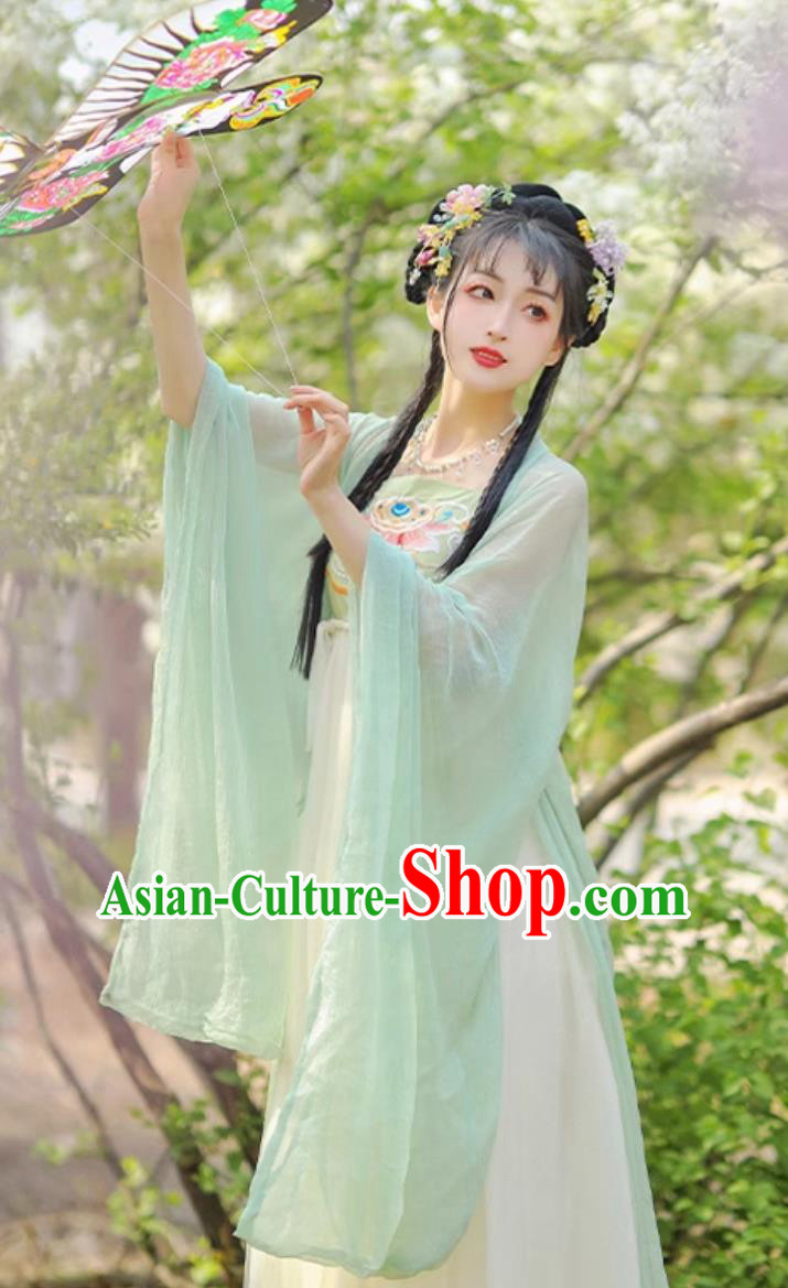 Chinese Traditional Clothing Tang Dynasty Hanfu Green Hezi Dress Ancient China Young Lady Costume