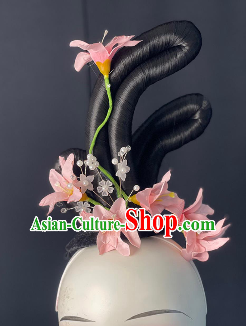 Chinese Classical Dance Headpieces Han Tang Dance Dance Wig Chignon Handmade Zui Qing Bo Umbrella Dance Hair Jewelries