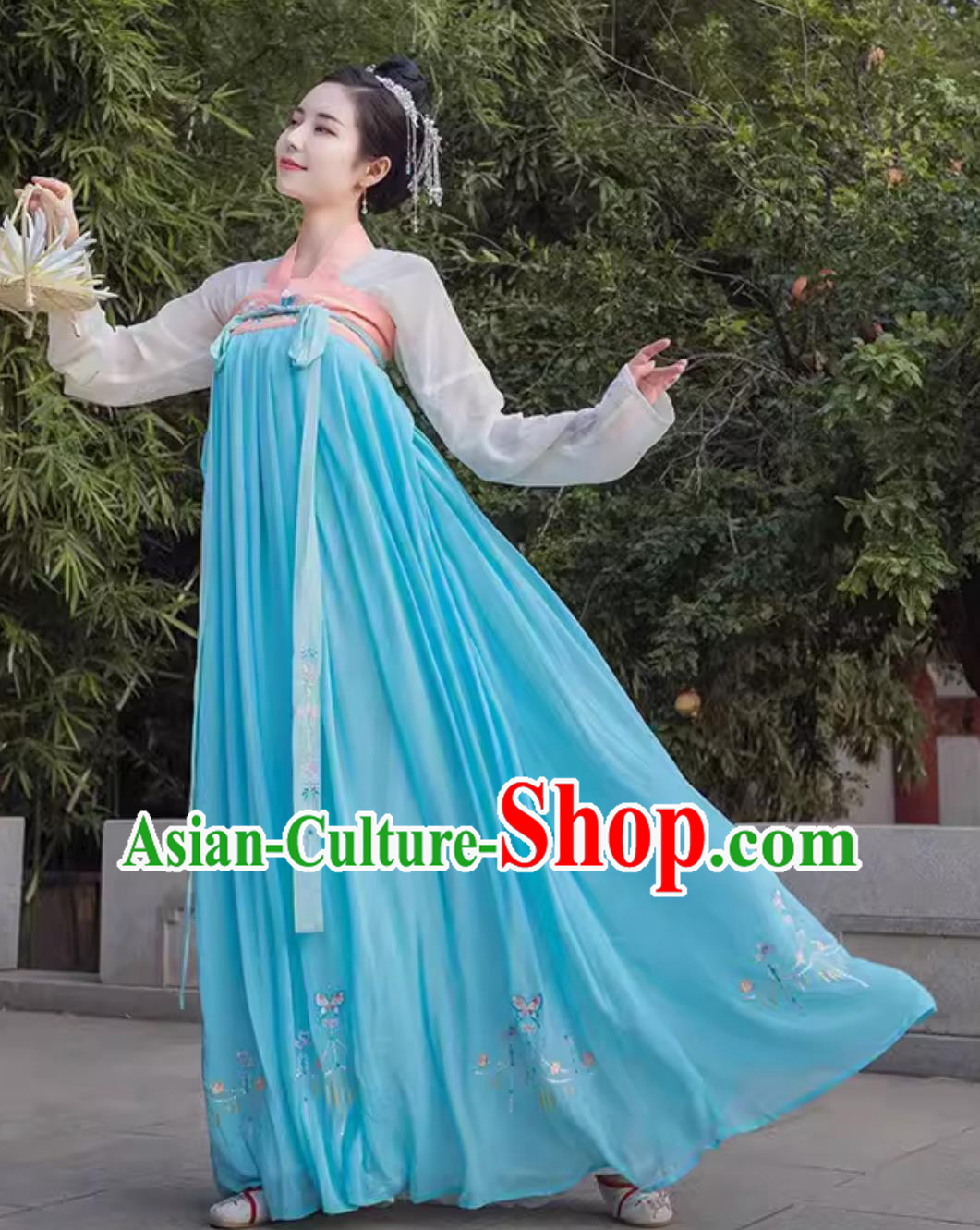 Traditional Chinese Hanfu Ruqun Tang Dynasty Young Lady Blue Dress Ancient Fairy Costume