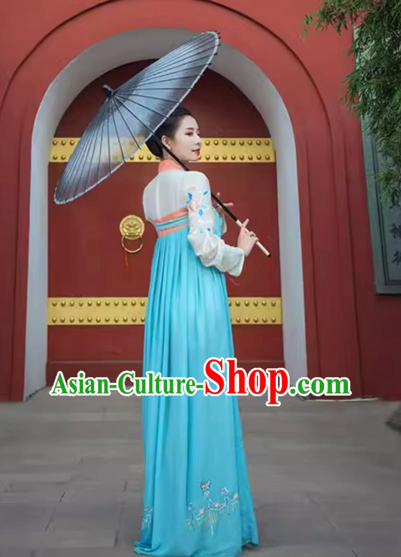 Traditional Chinese Hanfu Ruqun Tang Dynasty Young Lady Blue Dress Ancient Fairy Costume