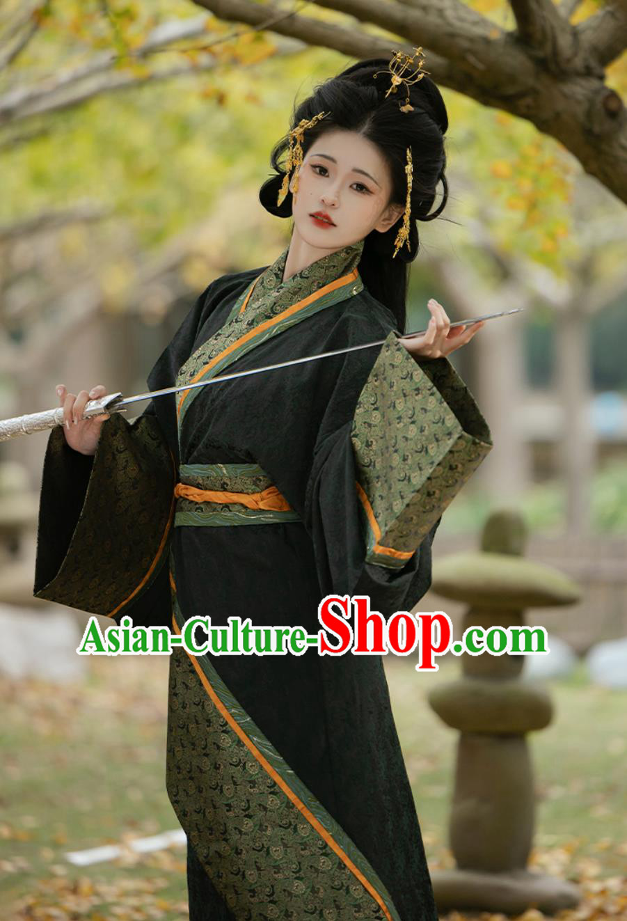 Chinese Warring States Robe Traditional Black Hanfu Dress Ancient China Royal Princess Costume