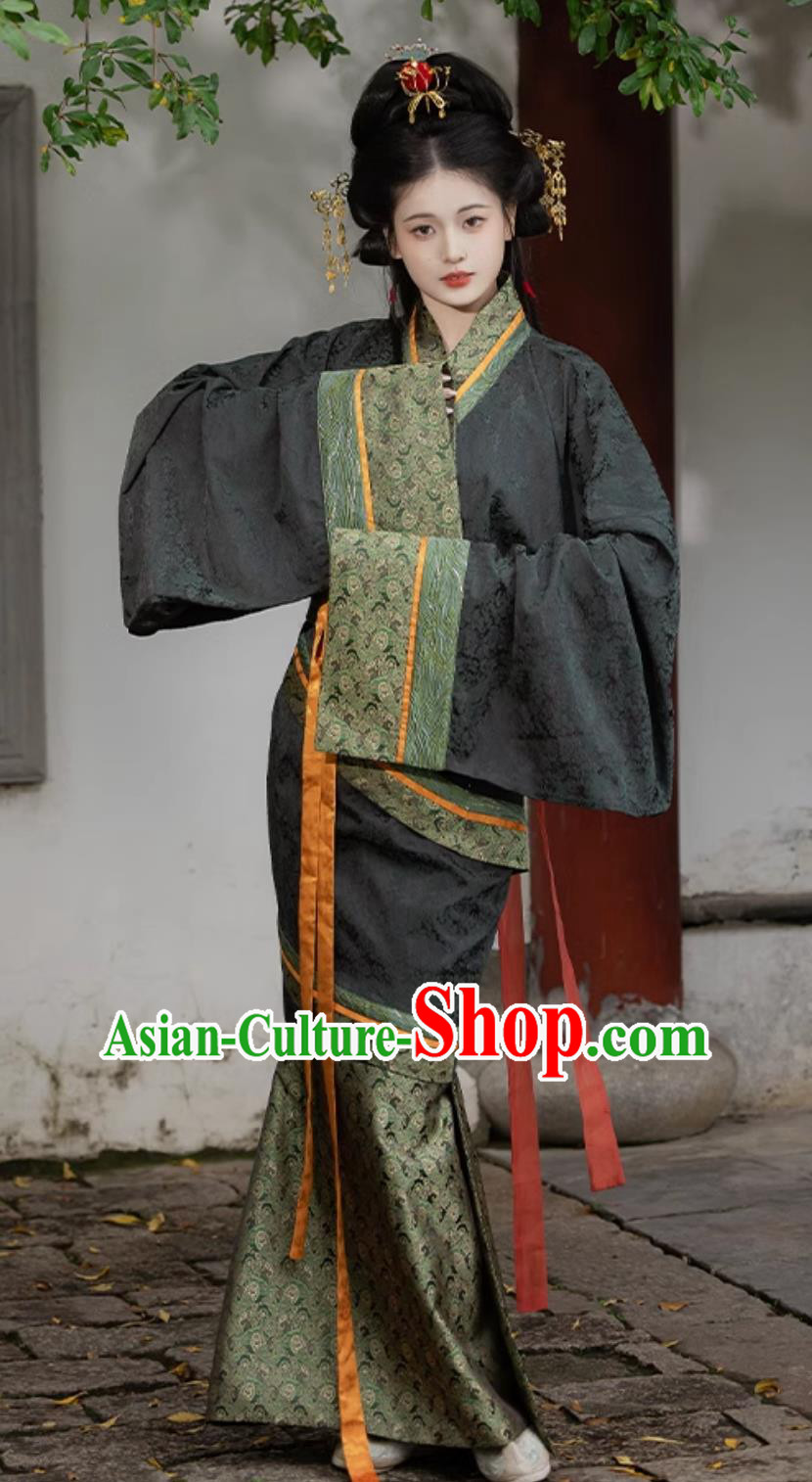 Chinese Warring States Robe Traditional Black Hanfu Dress Ancient China Royal Princess Costume