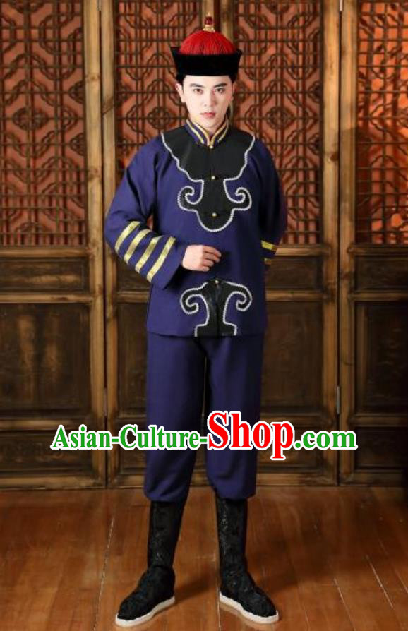 Chinese Qing Dynasty Soldier Clothing Ancient China Warrior Costume Traditional Northern Navy Outfit