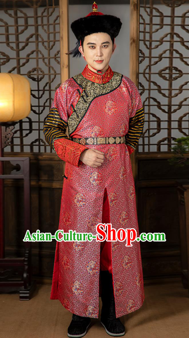 Chinese Qing Dynasty Eunuch Clothing Ancient China Court Servant Costume Traditional Red Official Robe