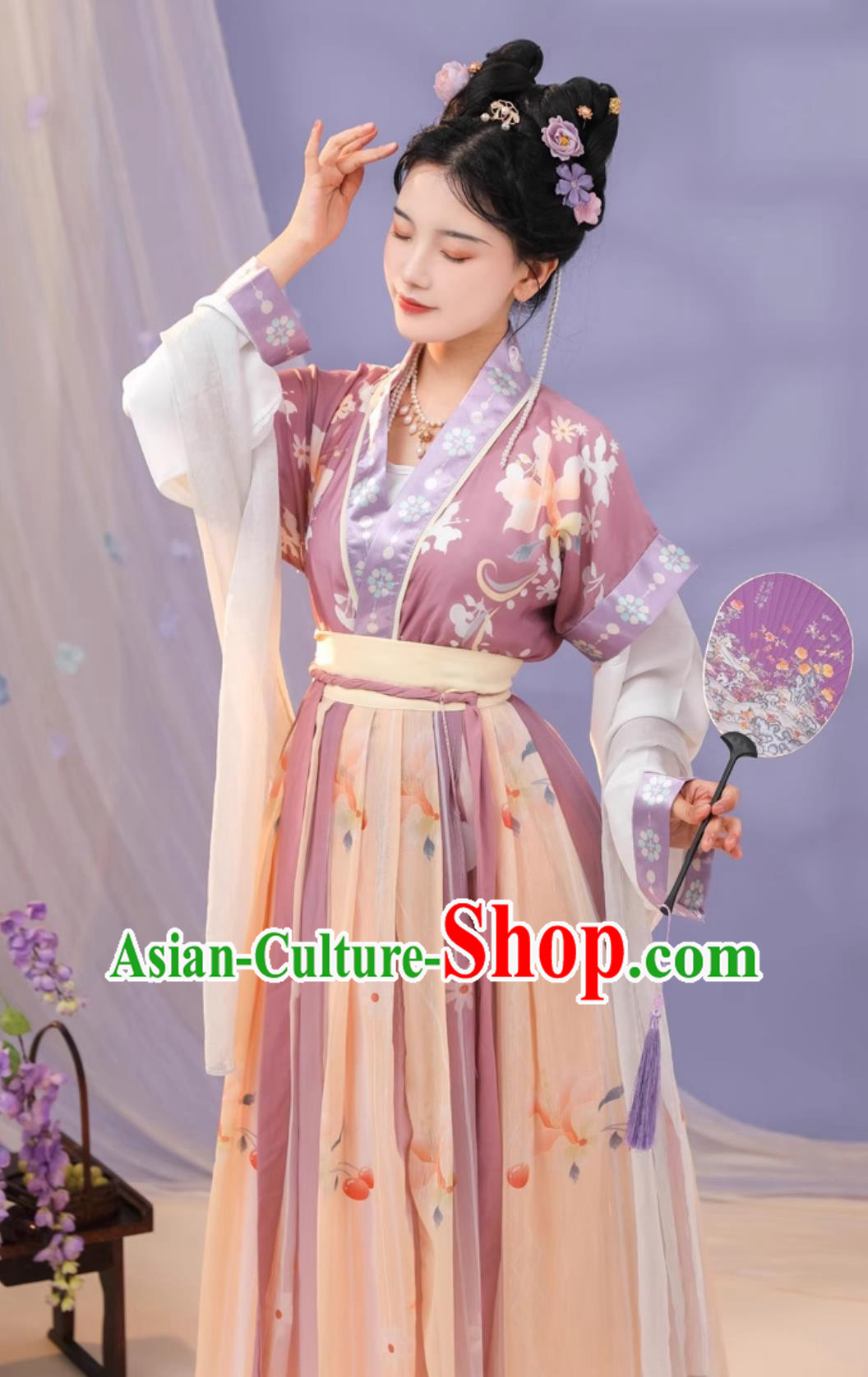 Chinese Tang Dynasty Young Lady Clothing Ancient China Princess Costume Traditional Purple Hanfu Dress