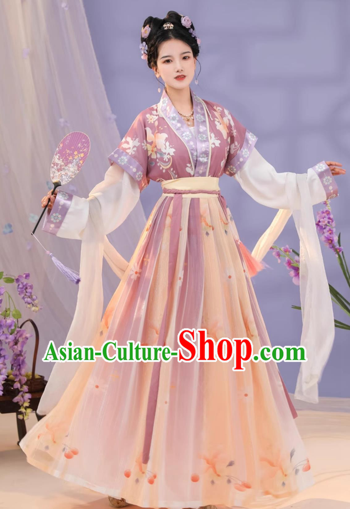 Chinese Tang Dynasty Young Lady Clothing Ancient China Princess Costume Traditional Purple Hanfu Dress