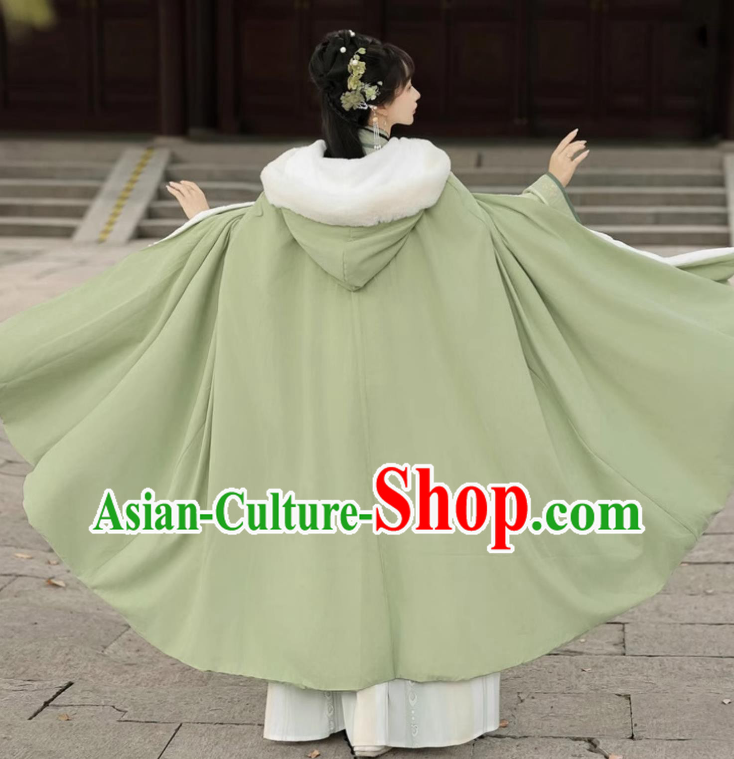 Chinese Traditional Green Hanfu Cloak Ming Dynasty Woman Clothing Ancient China Princess Long Cape