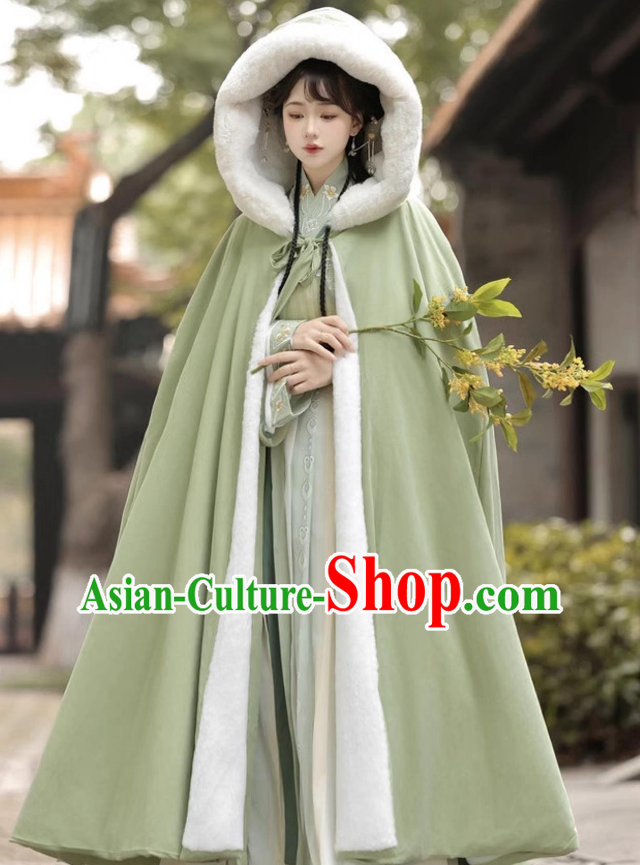 Chinese Traditional Green Hanfu Cloak Ming Dynasty Woman Clothing Ancient China Princess Long Cape