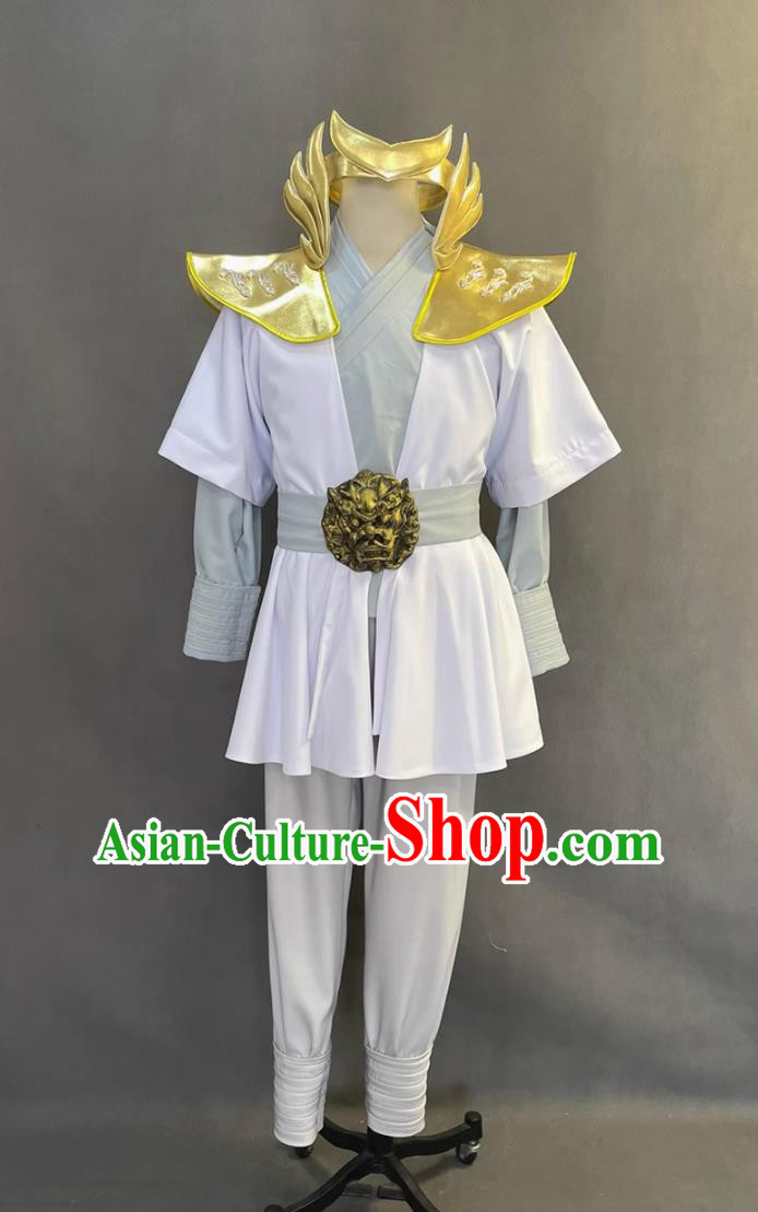 Traditional Chinese Shang Dynasty Warrior Costume Ancient China Hero Clothing TV Drama The Legend of Deification Yan Jian White Outfit
