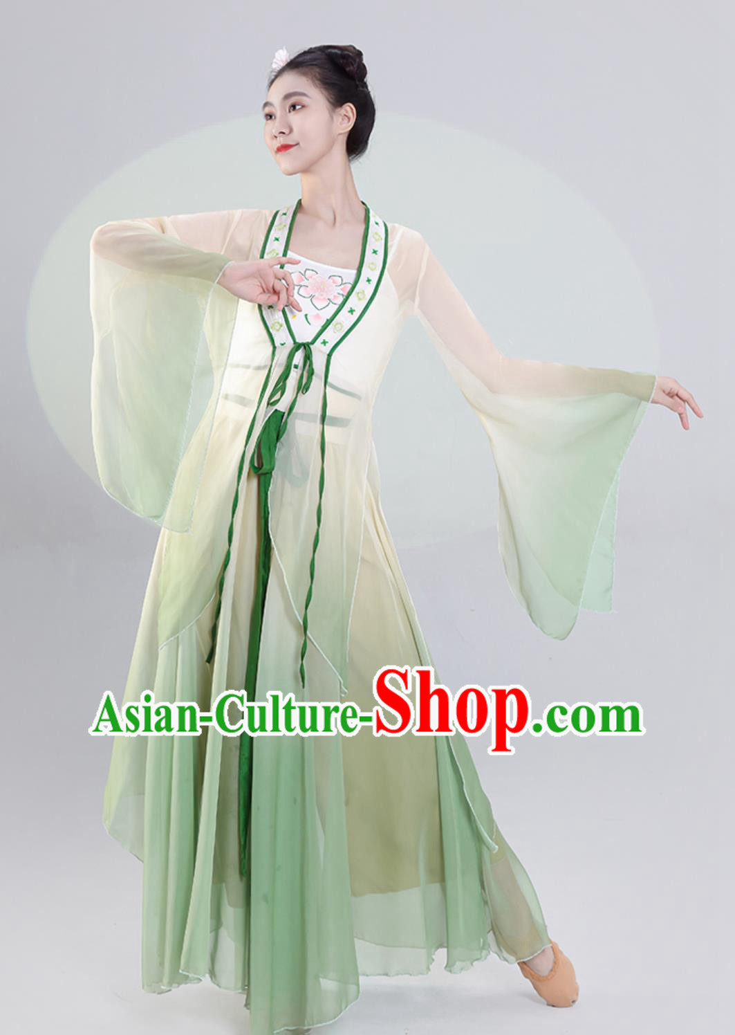 Chinese Classical Dance Costume Woman Fan Dance Exercise Clothing Stage Performance Green Dress
