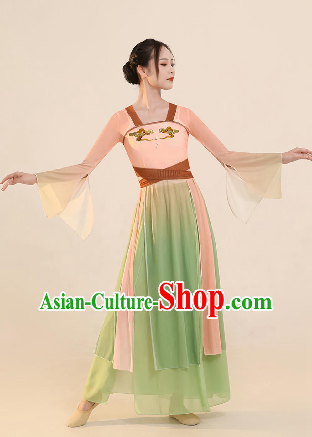 Woman Dance Exercise Clothing Chinese Stage Performance Fan Dance Dress Classical Dance Costume