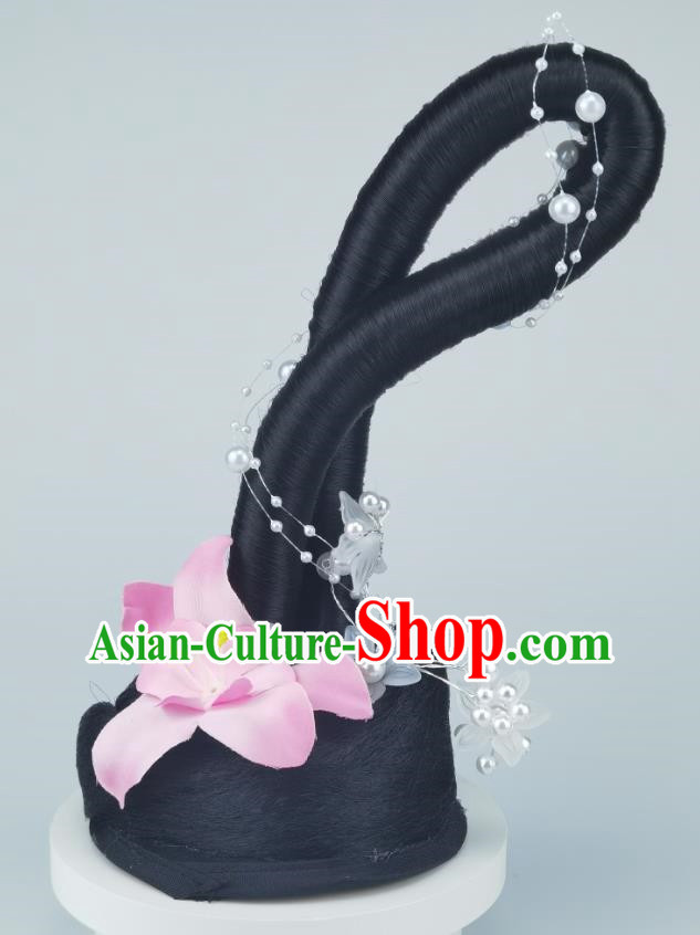 Little Orchid Award Jade Linger Headwear Classical Dance Performance Wig Hanfu Hair Bag Ancient Costume Bun Performance Costume Fairy Stick
