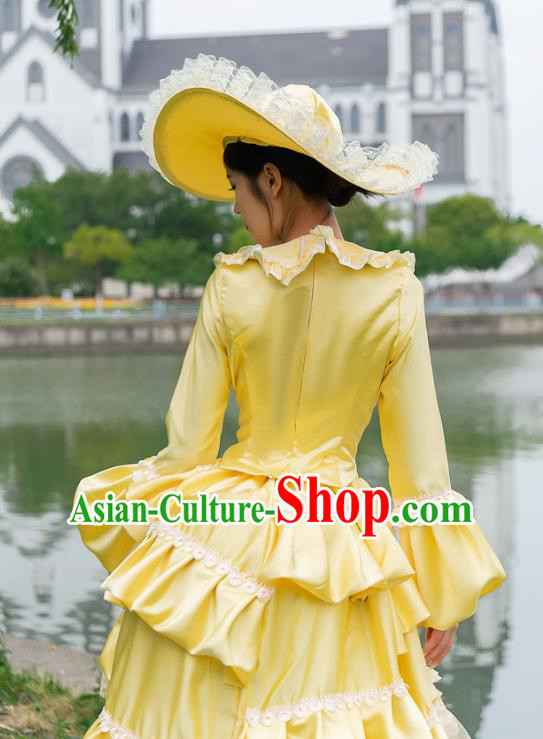 Drama Princess Yellow Long Dress European Court Costume French Medieval Retro Aristocratic Clothing