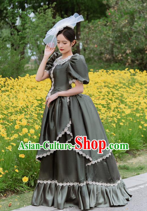 European Style Court Dress European Medieval Retro Aristocratic Costume Classical Atrovirens Dress Drama Clothing