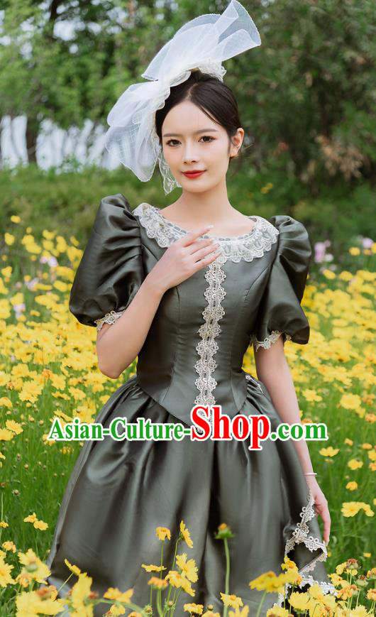 European Style Court Dress European Medieval Retro Aristocratic Costume Classical Atrovirens Dress Drama Clothing