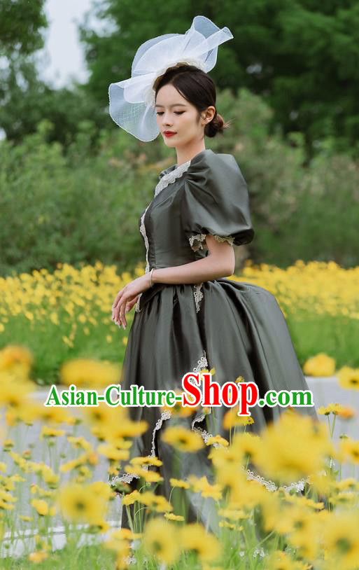 European Style Court Dress European Medieval Retro Aristocratic Costume Classical Atrovirens Dress Drama Clothing