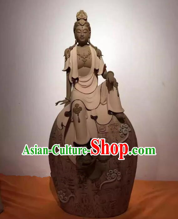 Chinese Shiwan Ceramics Buddha Statue Handmade Avalokita Bodhisattva Arts Collection