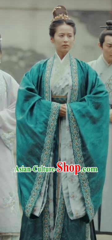 Chinese TV Series Ancient Court Woman Clothing The Imperial Age Empress Xu Miao Yun Costumes Ming Dynasty Crown Princess Blue Dresses
