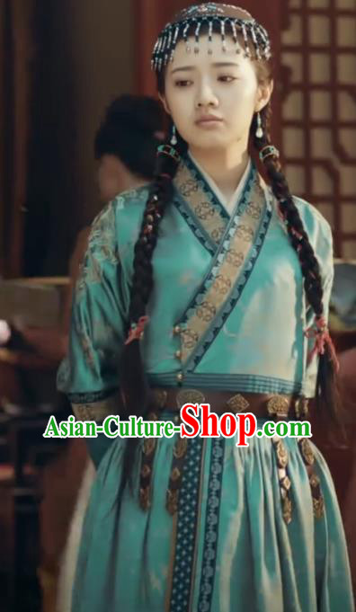 Chinese Ancient Mongolia Princess Clothing TV Series The Imperial Age Princess Fu Li Green Dress