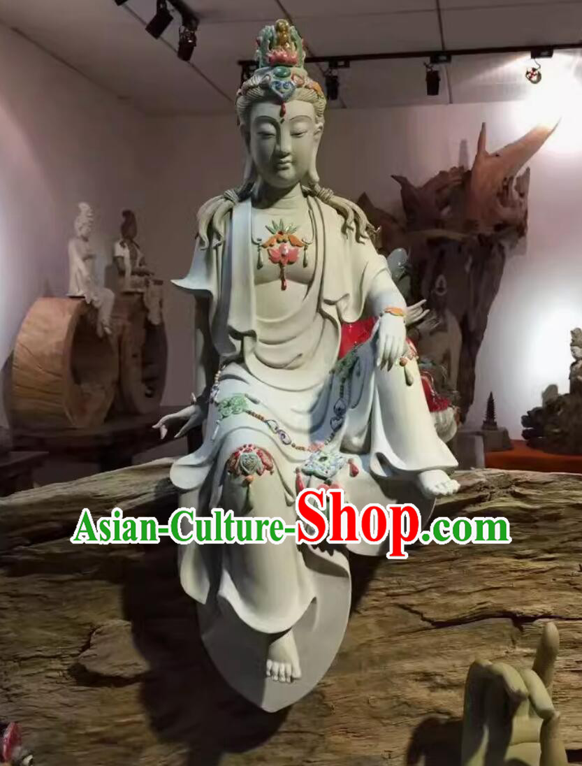 Chinese Shiwan Ceramic Sculpture Guan Yin Statue Bodhisattva Figurine