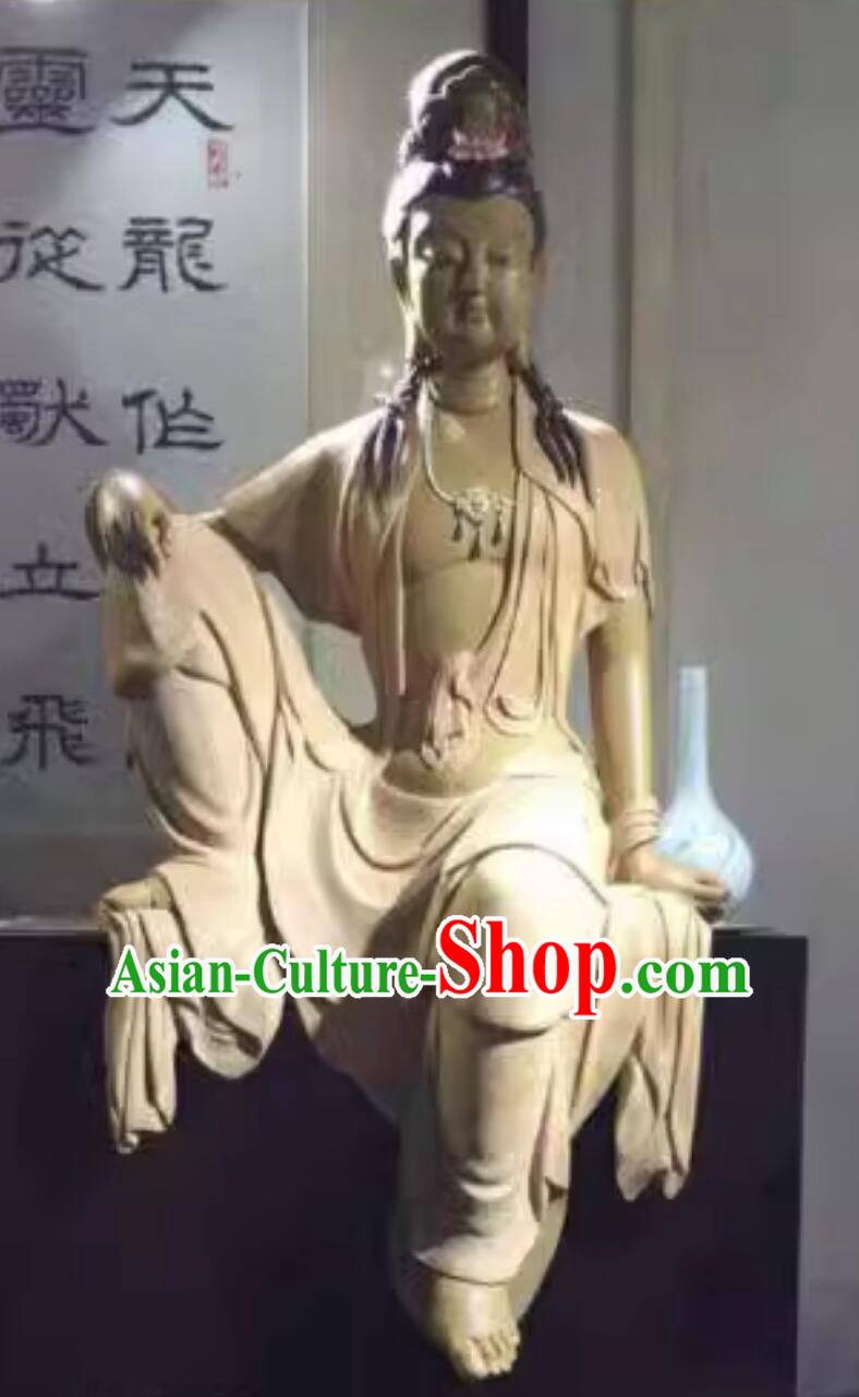 Chinese Guan Yin Statue Handmade Shiwan Ceramic Sculpture Bodhisattva Figurine